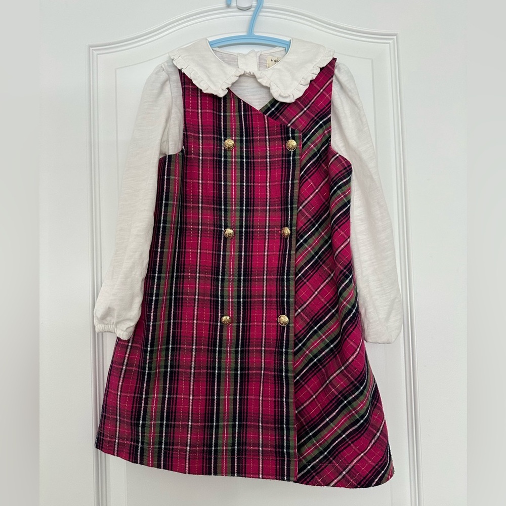 Plaid Pink and Toddler Dress with Separate White Collared long sleeve shirt